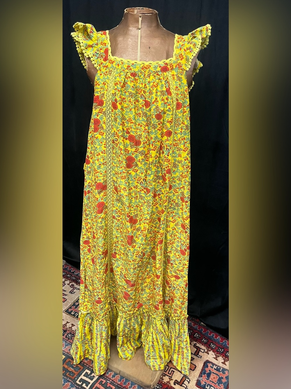 Roller Rabbit Rhody Stripe Zarela Maxi Dress - Yellow Floral - Size Small